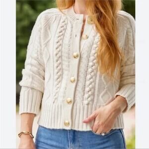 J. CREW Cable Knit Sweater Size XL Wool Blend Preppy Classic Old Money Crest